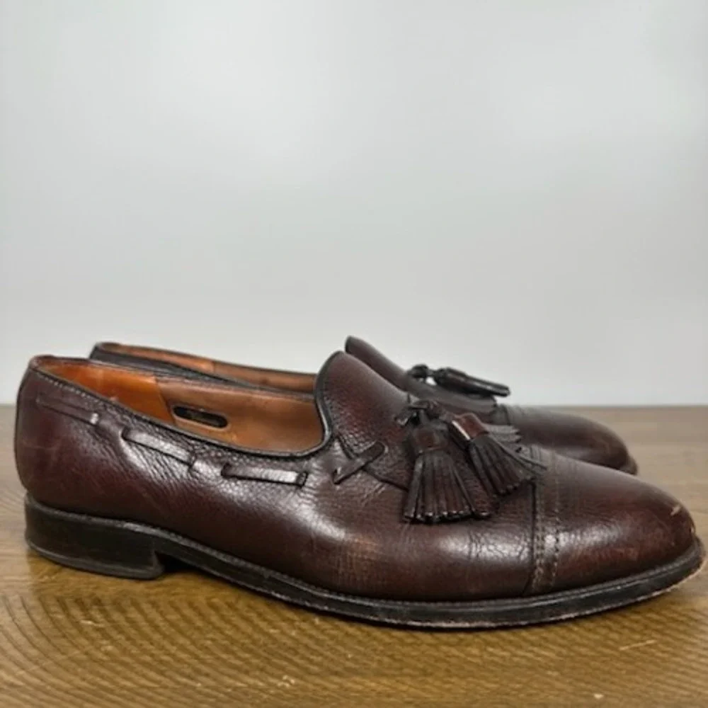 Allen Edmonds Loafers Mens 9 D Brown Dalton Kiltie Tassel Pebble Grain Leather